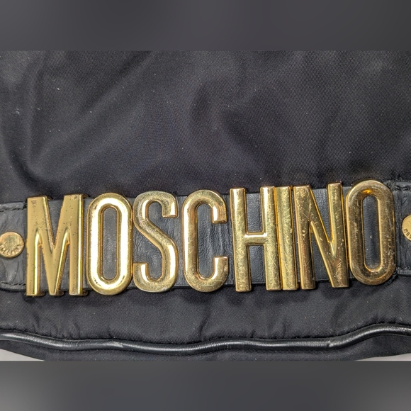 MOSCHINO Black Nylon Leather Trim Backpack Gold-tone Logo - Picture 8 of 14